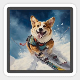 Skiing Corgi Sticker